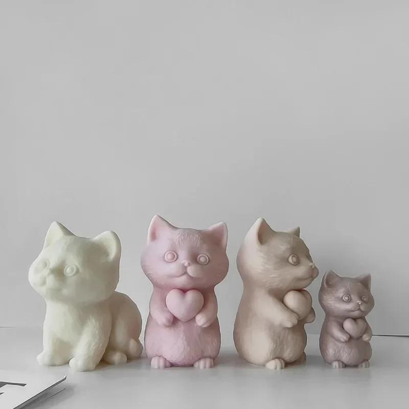 Cat Silicone Mold Pinching Toy DIY Kitten Aroma Candle Plaster Ornaments Molds Candle Making Supplies