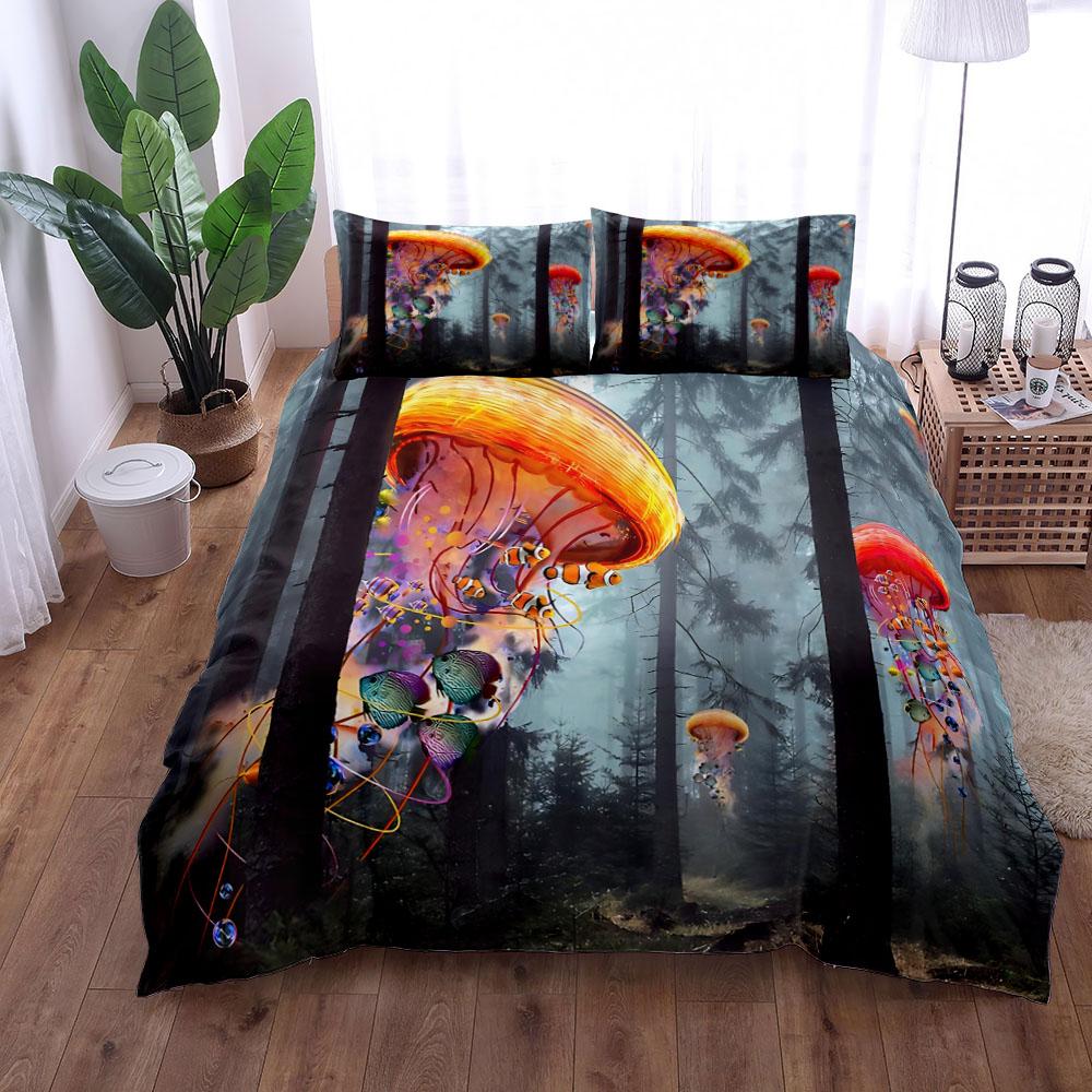 Comforter Golden Jellyfish Forest Bedding Set King Queen Double Full Twin Single Size Set