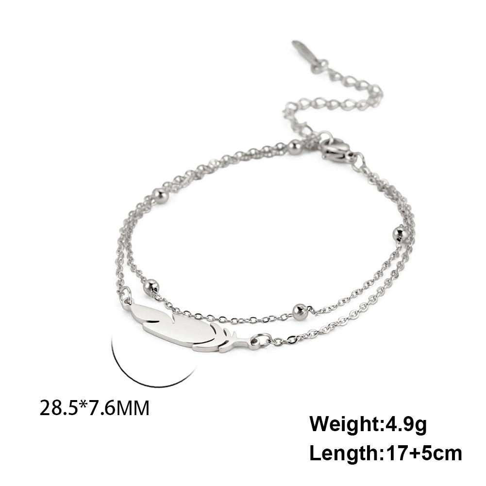 Stainless Steel  Bracelets for Women Silver Color Feather Bracelet for Ladies Beach Style Adjustable Ladies Bracelet
