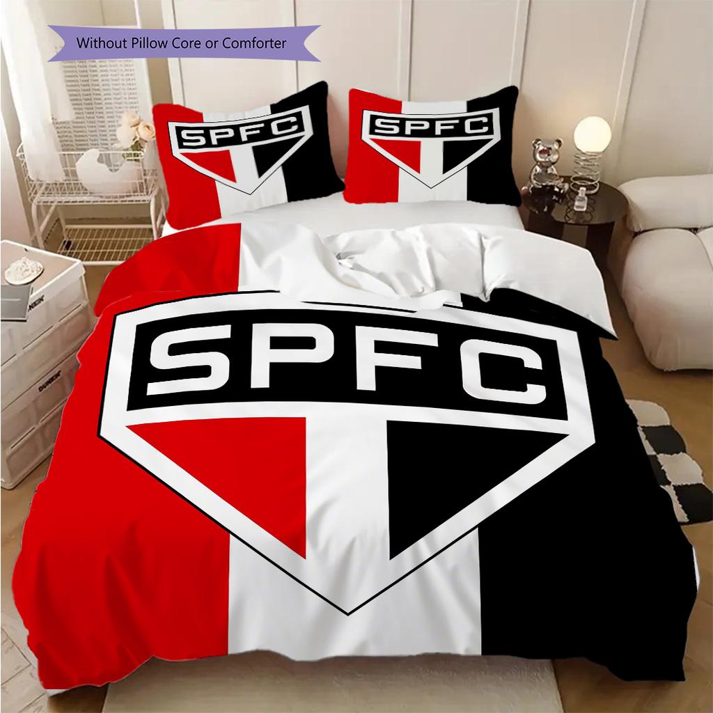 Sao Paulo FC Pattern Bedding Quilt Set Quilt Cover Pillowcase Home Decoration Birthday Gift (1 * Duvet Cover + 2 * Pillowcase, Without Core)