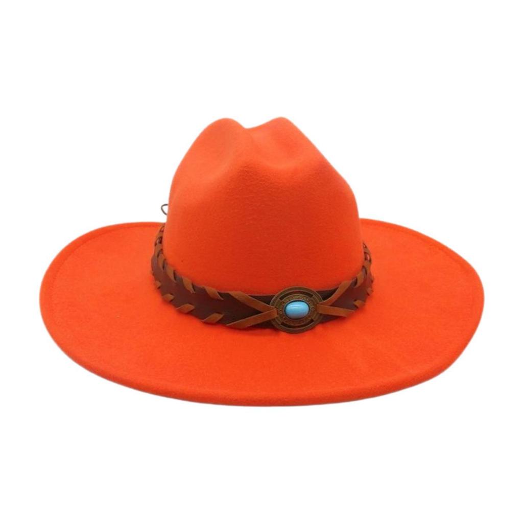 French Flat-Brimmed Top Hat Western Cowboy Hat Hot-Selling High-End Ethnic Style Travel Sunshade Woolen Jazz Hat
