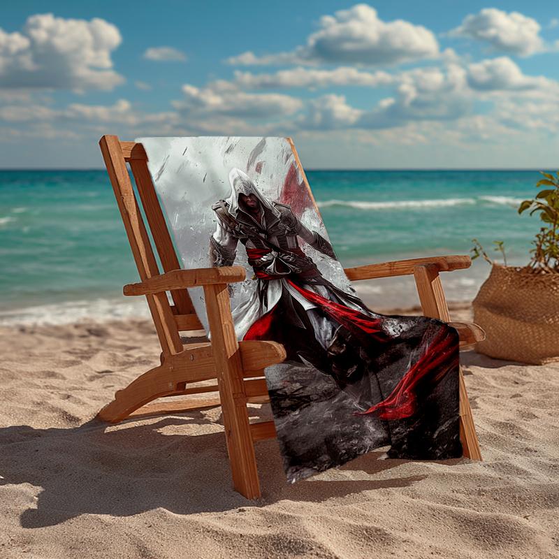 Ultra-weiches Strandtuch mit Assassin's Creed-Thema, Ideal für Pool - Camping, Tauchen - Perfekter Reisebegleiter, Lebendiges Strandtuch.