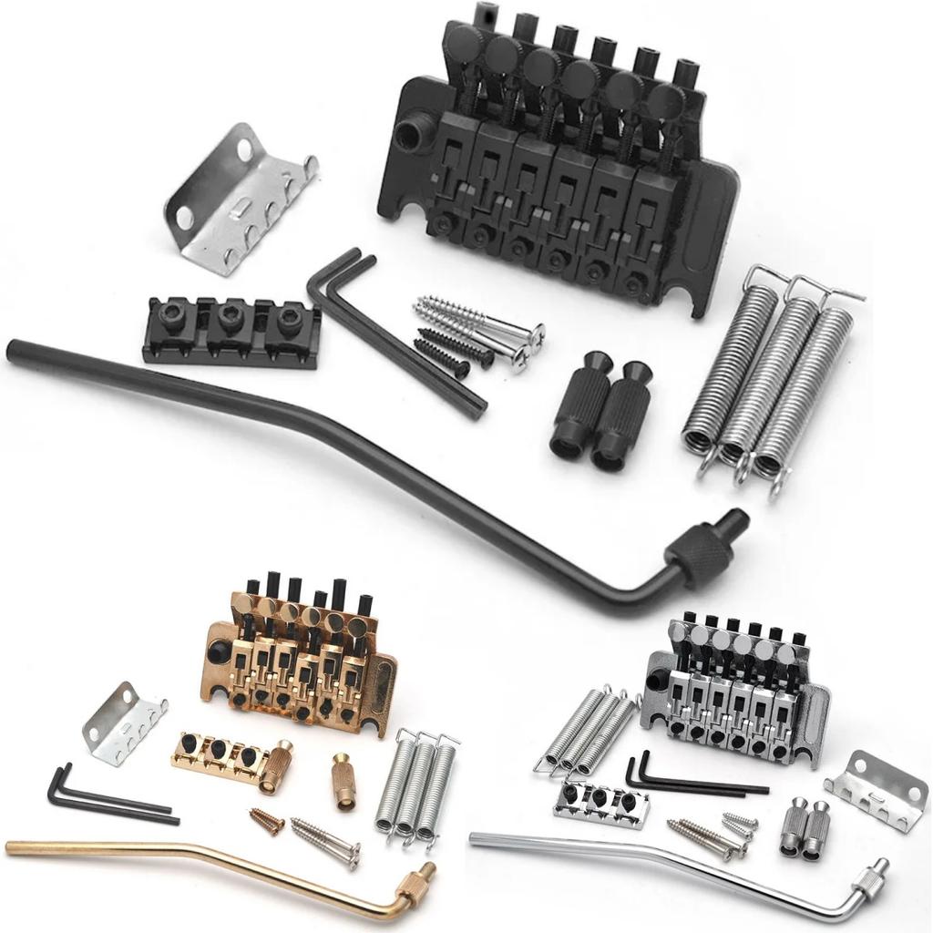 Doppel-Locking-Tremolo-Brückensystem mit Vibratohebel für E-Gitarre, Schwarz Gold Chrom Farbe Gitarrenteil