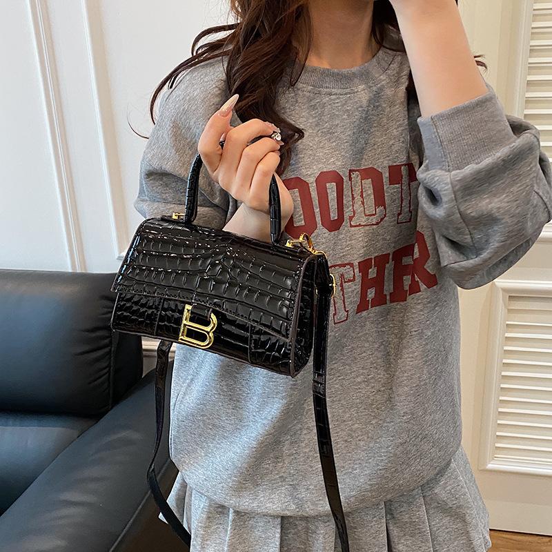New High-end Light Luxury Crocodile Pattern Hourglass Bag Portable Shoulder Messenger Trendy Women's Bag