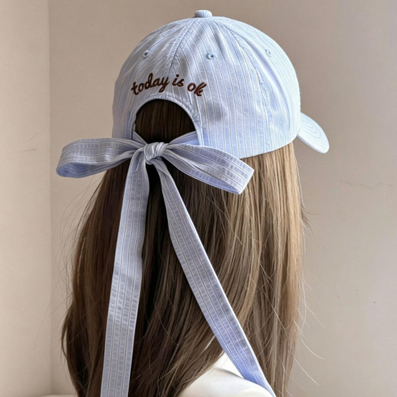 Korean version embroidered letter stripe sweet bow tie-back baseball cap girls versatile sunshade duckbill hat