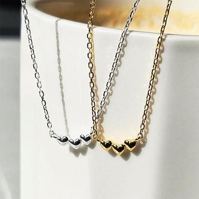 Mini 3-Heart Link Silver Necklace