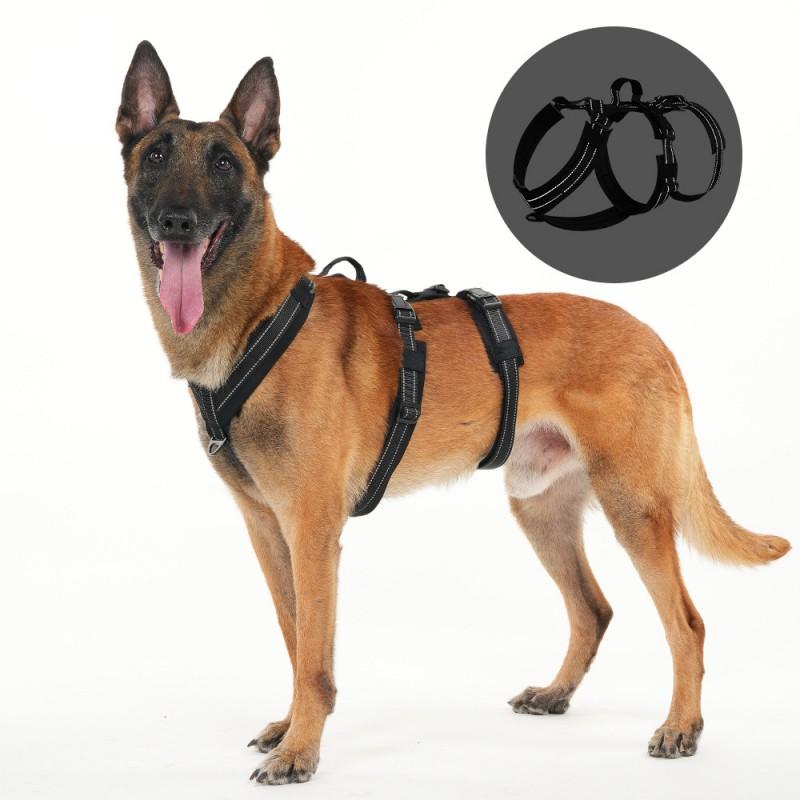 Reflective Adjustable Dog Harness With 3-Section Leash Outdoor Walking Escape-Proof Chest Vest In Black Red Blue