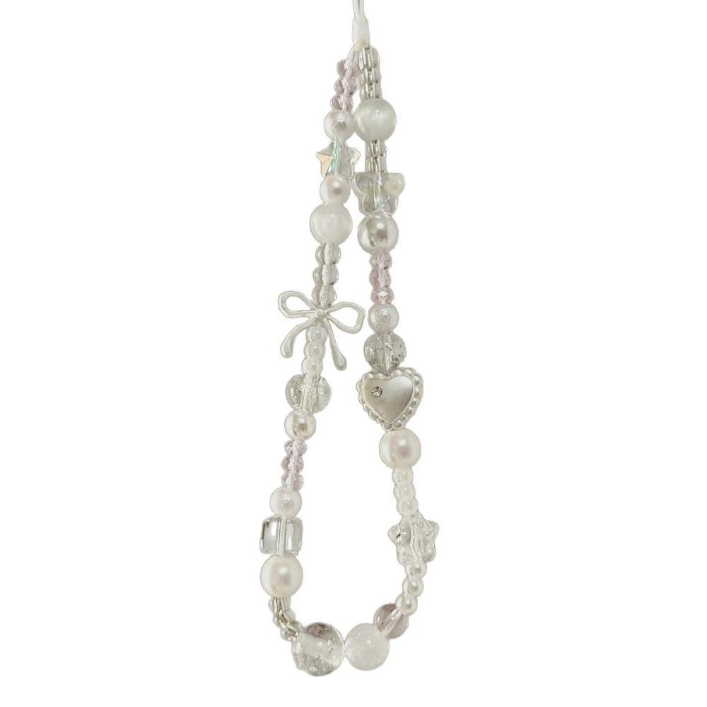 

Fashion Charm Phone Strap Cute Luxury Beaded Phone Chain White Star Pearl Hanging Rope Pendant Keychain Phone Accessories білий