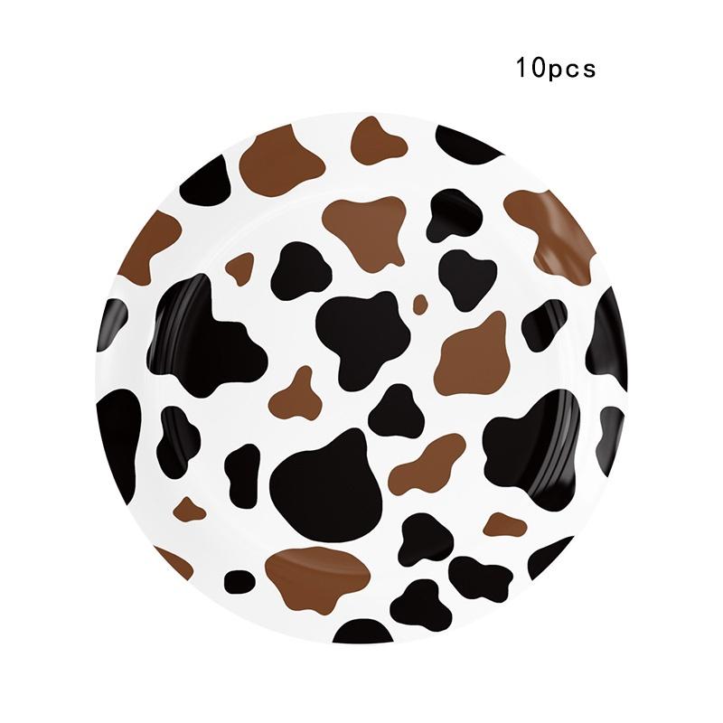 High-quality Party Tableware Set Black Brown Cow Print Paper Plates Cups And Utensils