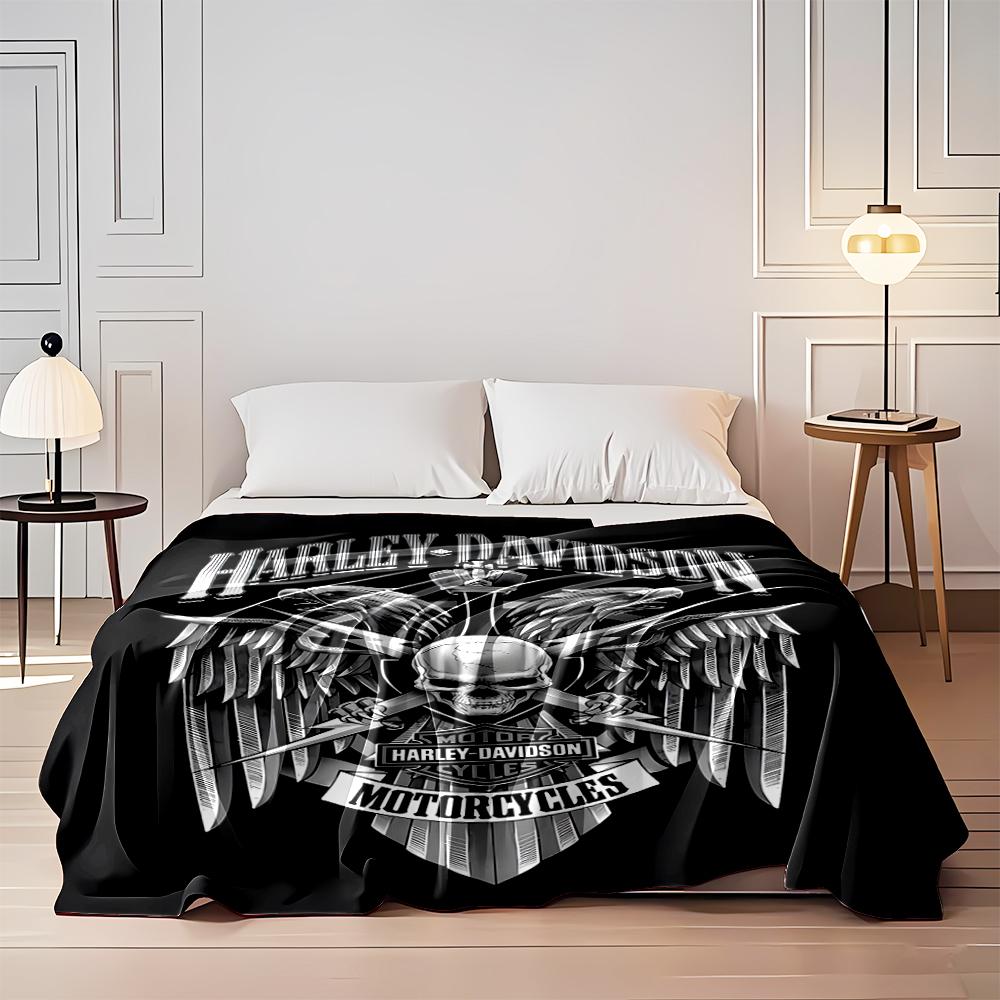 Harley-Davidson Skull & Eagle Emblem Design. Flannel Blanket for Bedroom, Living Room, Sofa, and Nap Sofas.