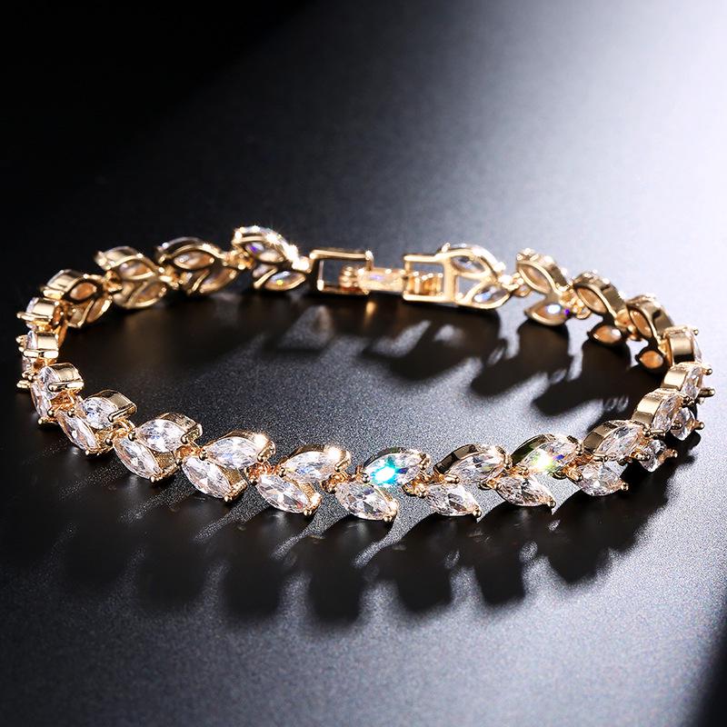 RAKOL Korean Willow Leaf Zircon Bracelet - Elegant Fashion Jewelry for Women