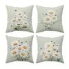4 Pack Cushion Covers 45x45cm Botanical Daisy Print with Ladybirds and Insects On Soft Sage Green for Living Room Decor