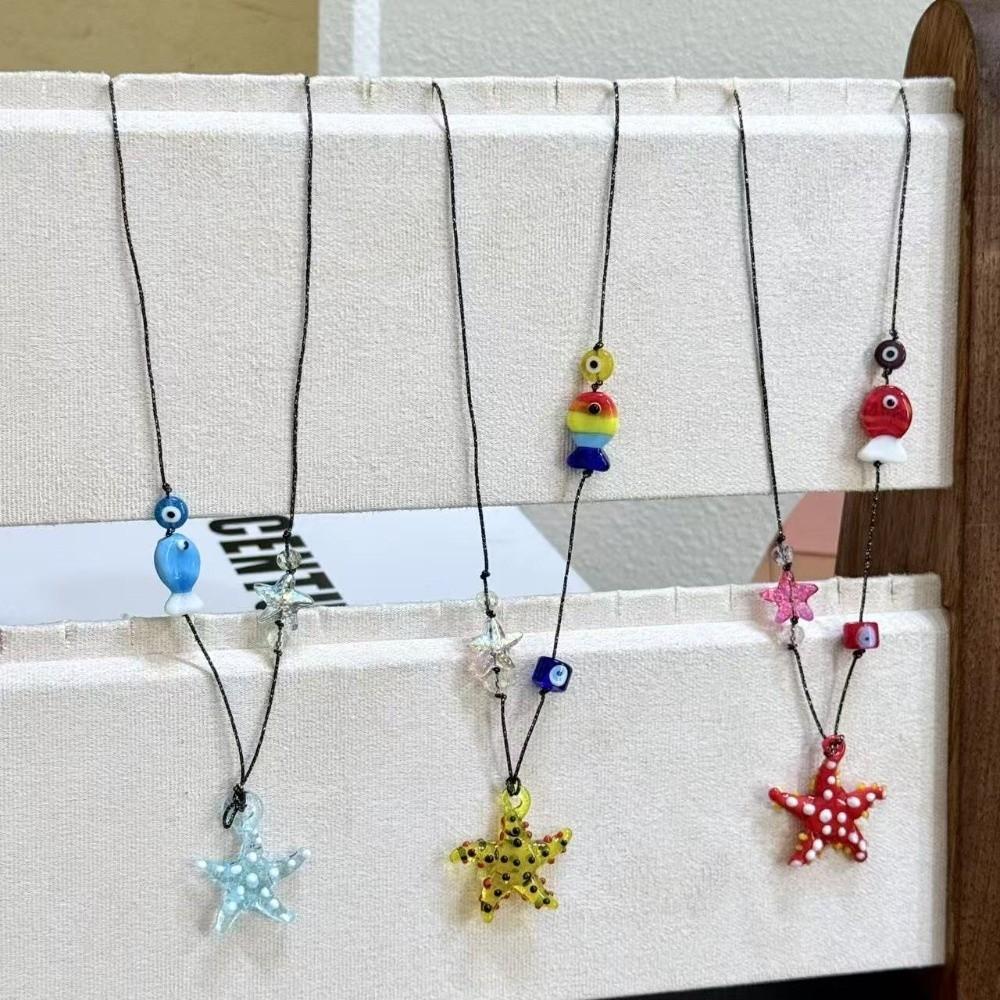 Ocean Sea Series Ceramic Fish Pendant Starfish Boho Ethnic Necklace Fish Starfish Necklace  Friend