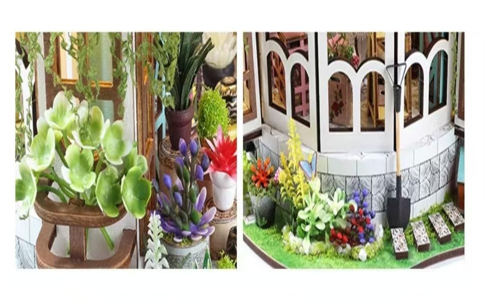 YIIEL Miniature Dollhouse Kit, Handmade Kit with Beginner's Instructions (Sunshine Glass Flower House)
