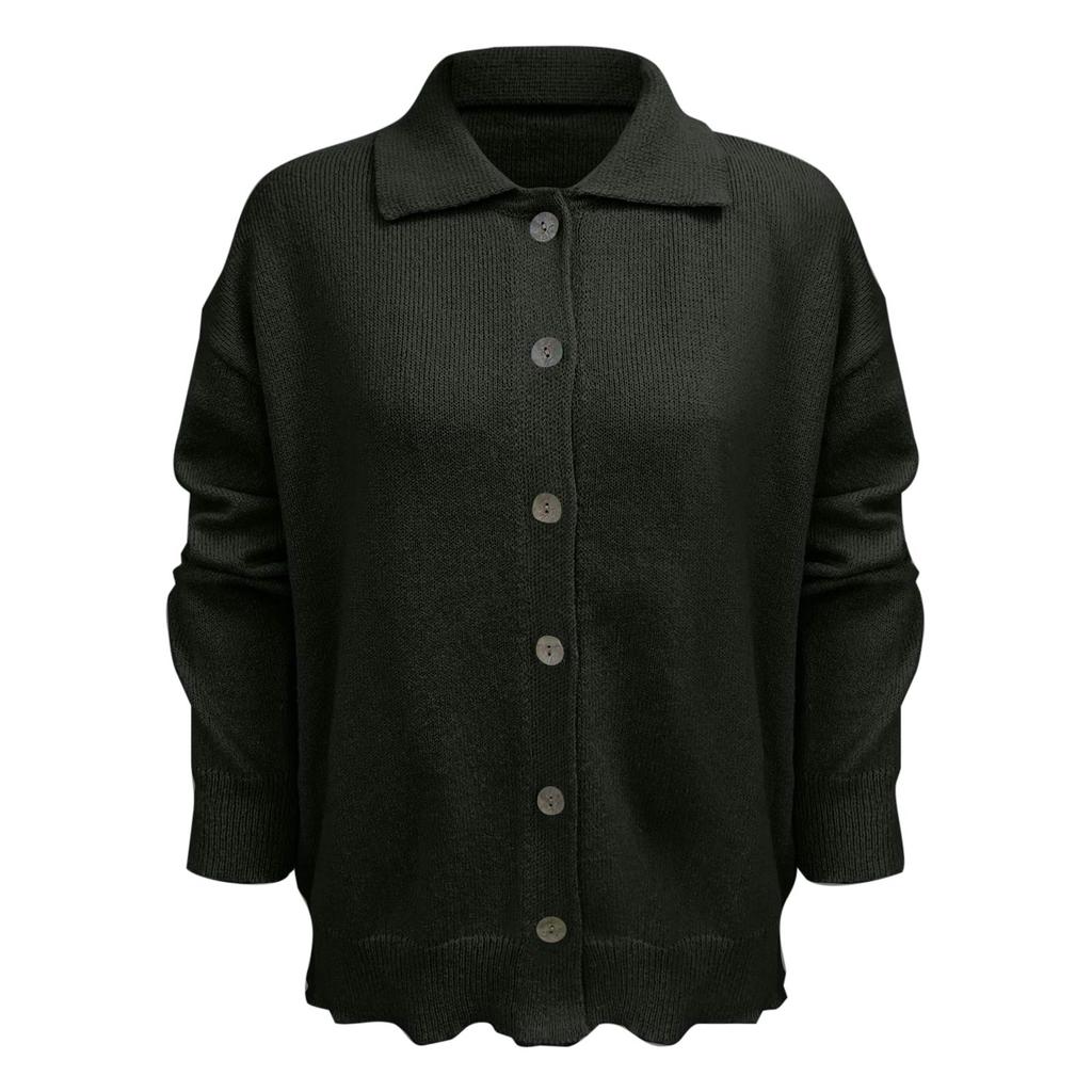 Women's Fashion Casual Solid-Colour Long-Sleeved Button-Front Knitted Collared Cardigan