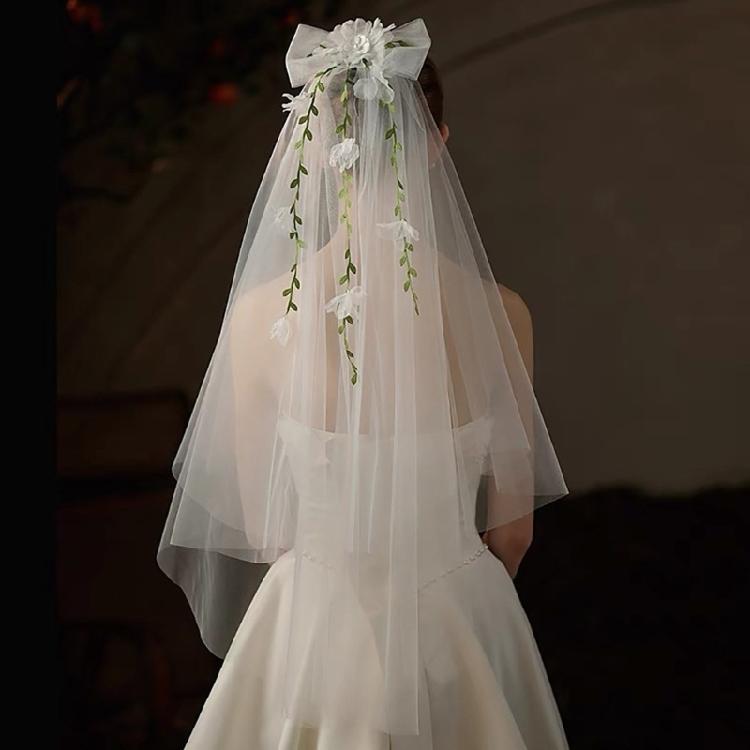 Flower Girl Veil Lace Bow Hair Wedding Headpeice White Sheer Simple Covering
