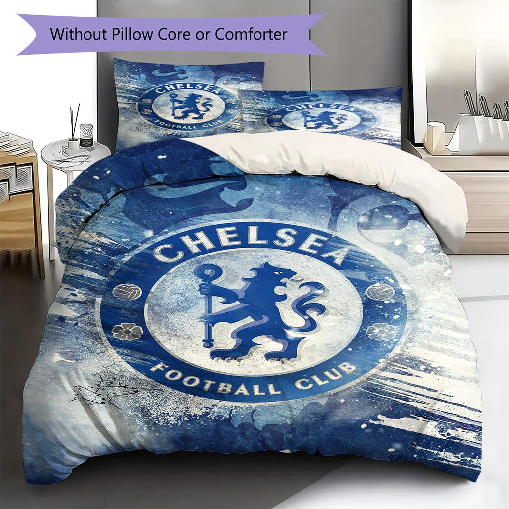 Chelsea FC Pattern Bedding Set Quilt Cover Pillowcase Home Decor Gift (1 * Duvet Cover + 2 * Pillowcase, Without Core)