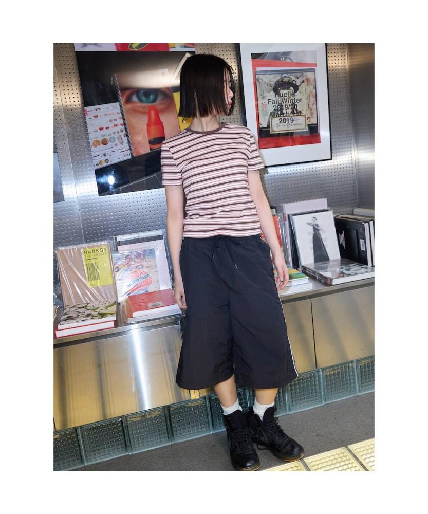 Saendeusaundeu (Women) Striped Short Sleeve T-Shirt Brown