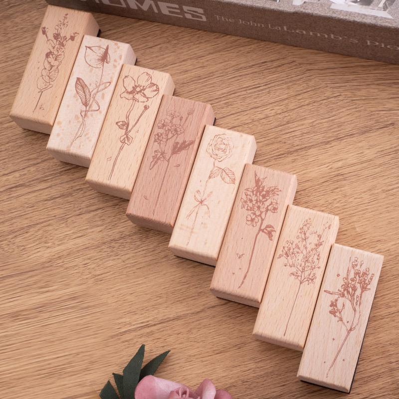 Gift Kawai Stationery Wild Flowers Woody Plants and Stamps Fresh Literary Handbook Diy Decorative Material Stamps Office School