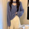 White Halterneck Mohair Sweater for Women In Autumn and Winter V-neck Knitted Bottoming Shirt Soft Waxy Mink Velvet High-end Top