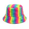 Unisex Bucket Hat Striped Women Men Fishing Fisherman Hat Autumn Winter Faux Fur Wool Outdoor Warm Panama Cap