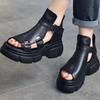 Women's Fish Mouth Roman Boots Soft Leather Thick-Soled Muffin Heel Hollow Sandals