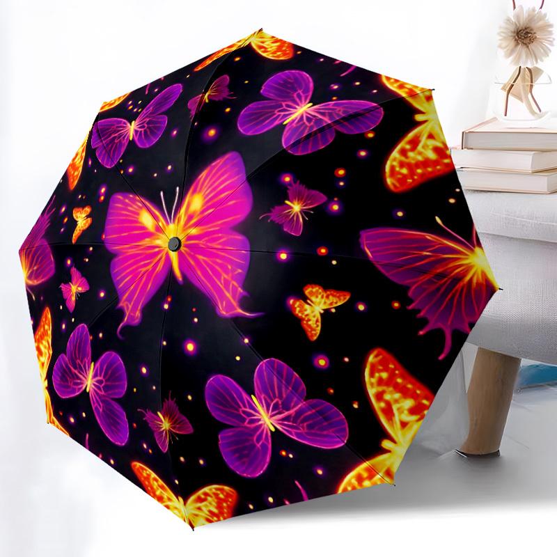 1pc Butterfly Neon Automatic Open/close Folding Umbrella, Compact Portable Travel Umbrella, Cute Umbrella, Durable Construction Yy260328017