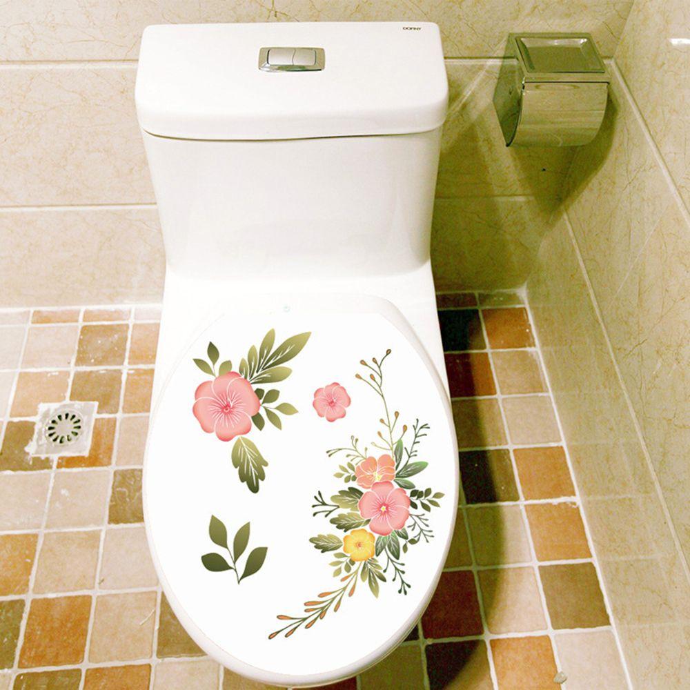 Gift Creative Design Self-adhesive Floral Toilet Stickers Home Decoration Wall Mural Gorgeous Flower Decals