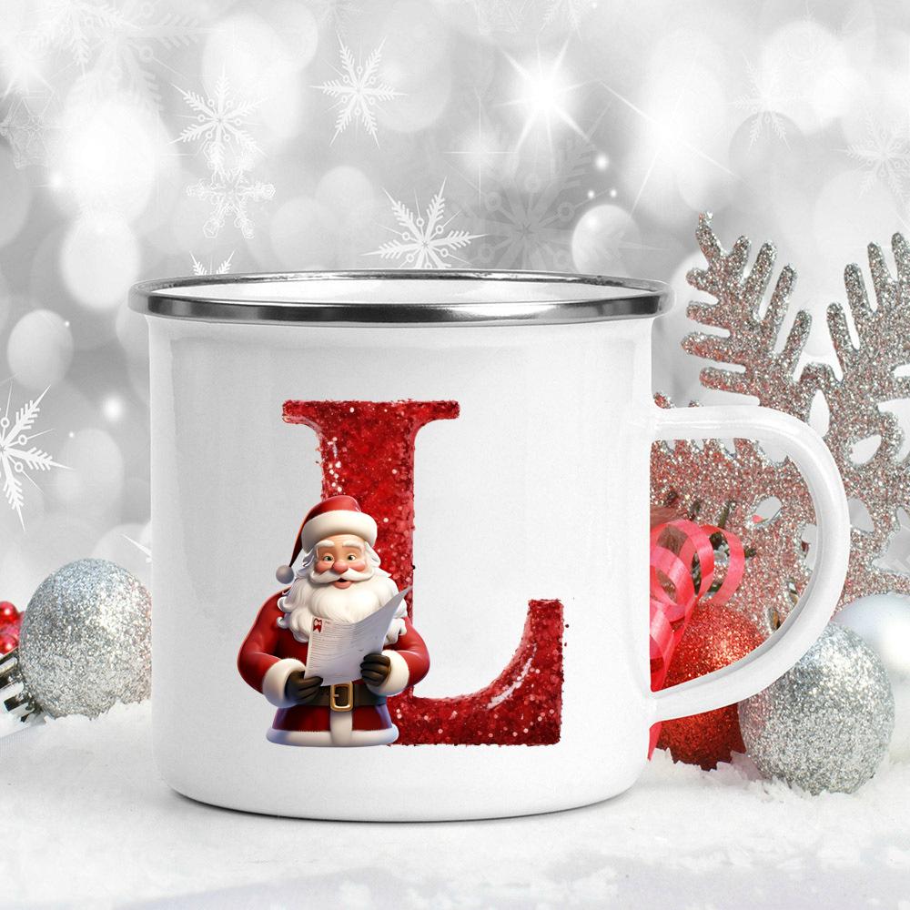 26 Letter Santa Claus Printed Enamel Cup Milk Juiice Coffee Cup Mug Best Christmas Gift For Family Friends