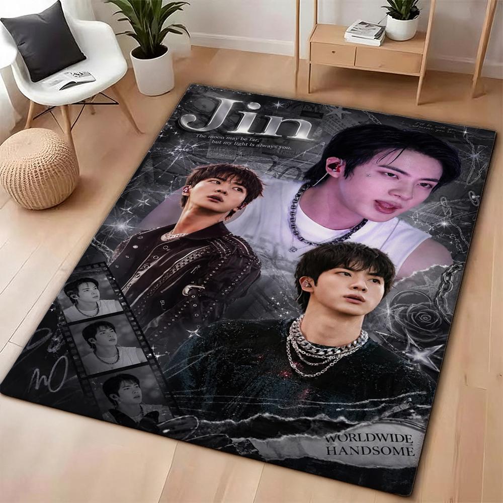 Idol Jin Stylish Black Fashion Indoor Rug Soft Texture Nonslip Carpet For Bathroom Kitchen Home Party Decor Valentine'S Day Gift