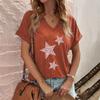 Fashion V-neck Women's T-Shirts Funny Five-Pointed Star Printed T Shirt For Women Summer Hot Sale Short Sleeve Casual Loose Tops