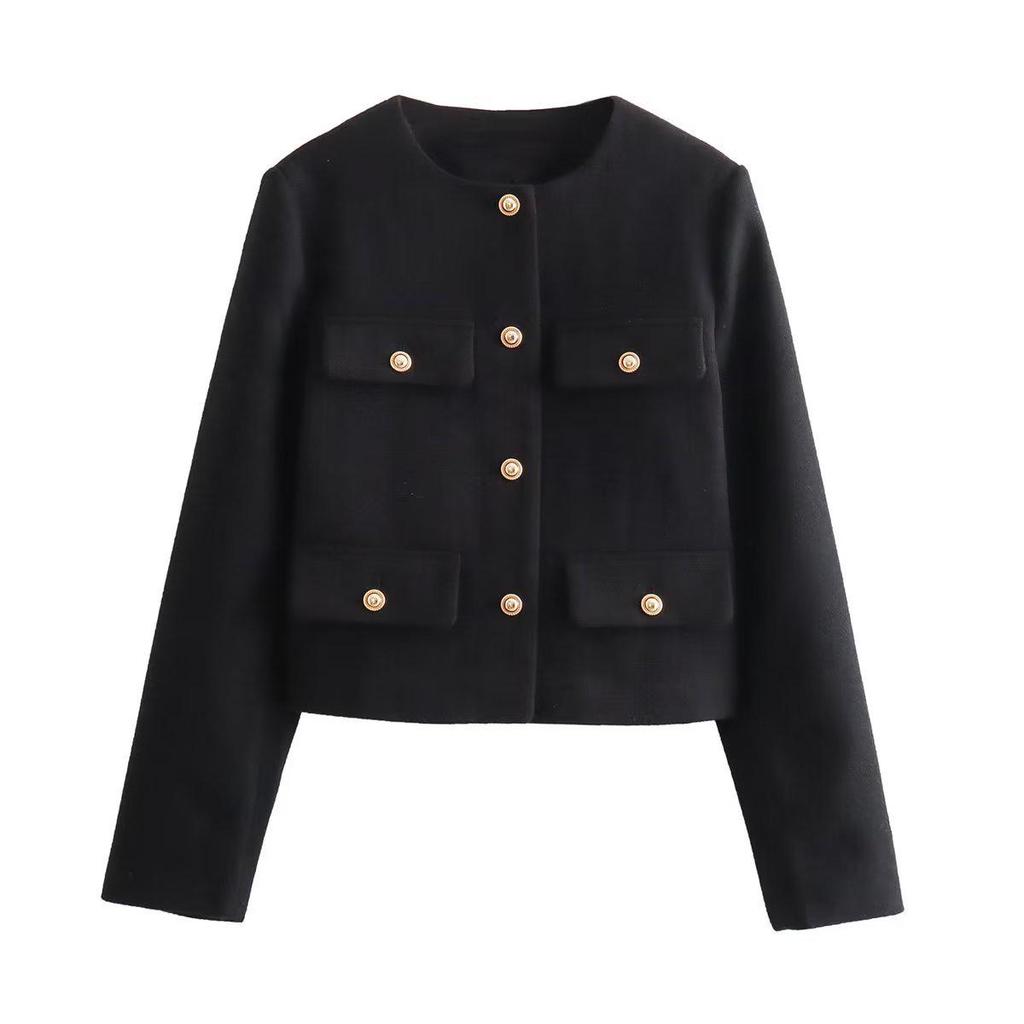 2024 Autumn Women's Pocket Crew Neck Fashion Coat