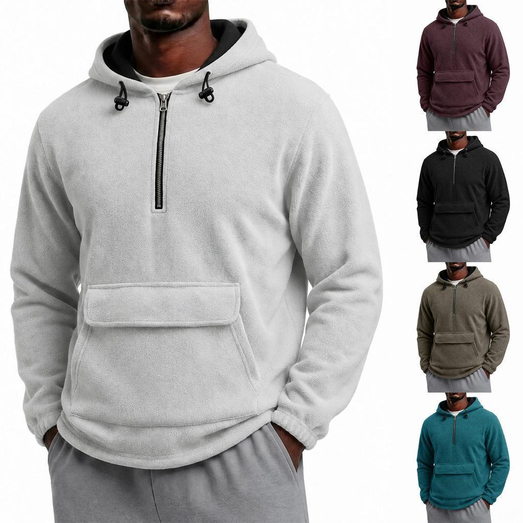 Men's Color Hoodie with Patch Pocket Long Sleeve Casual Athletic Sweatshirt