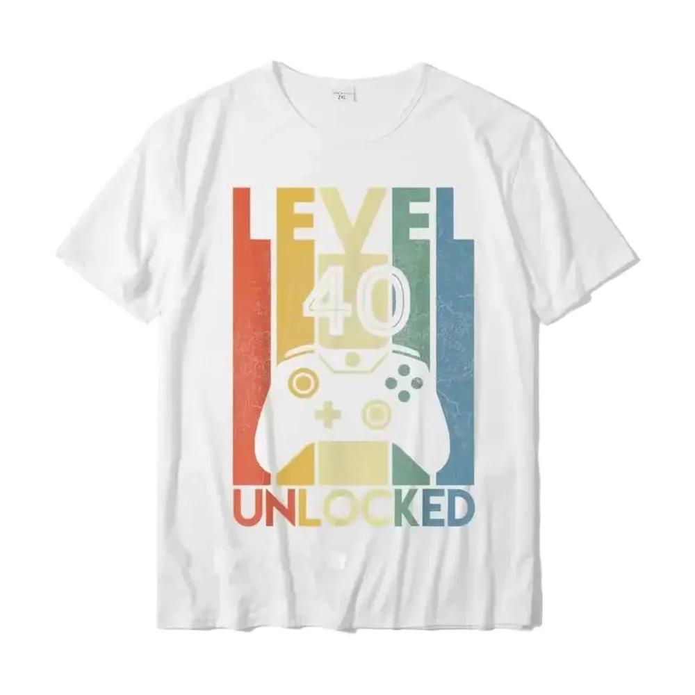 Level 40 Unlocked Funny Video Gamer 40th Birthday Gift T- Printed On For Men Wholesale Cotton T Shirts Party Fashion Streetwear