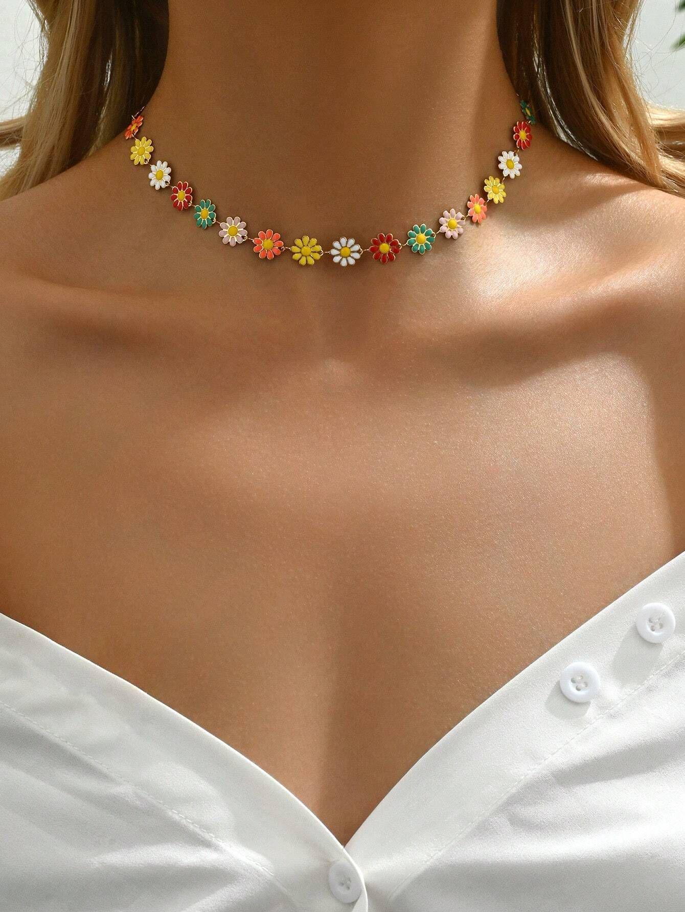 

Ожерелье Dopamine Daisy Colorful - универсальная, свежая цветочная цепочка на ключицу для женщин Set
