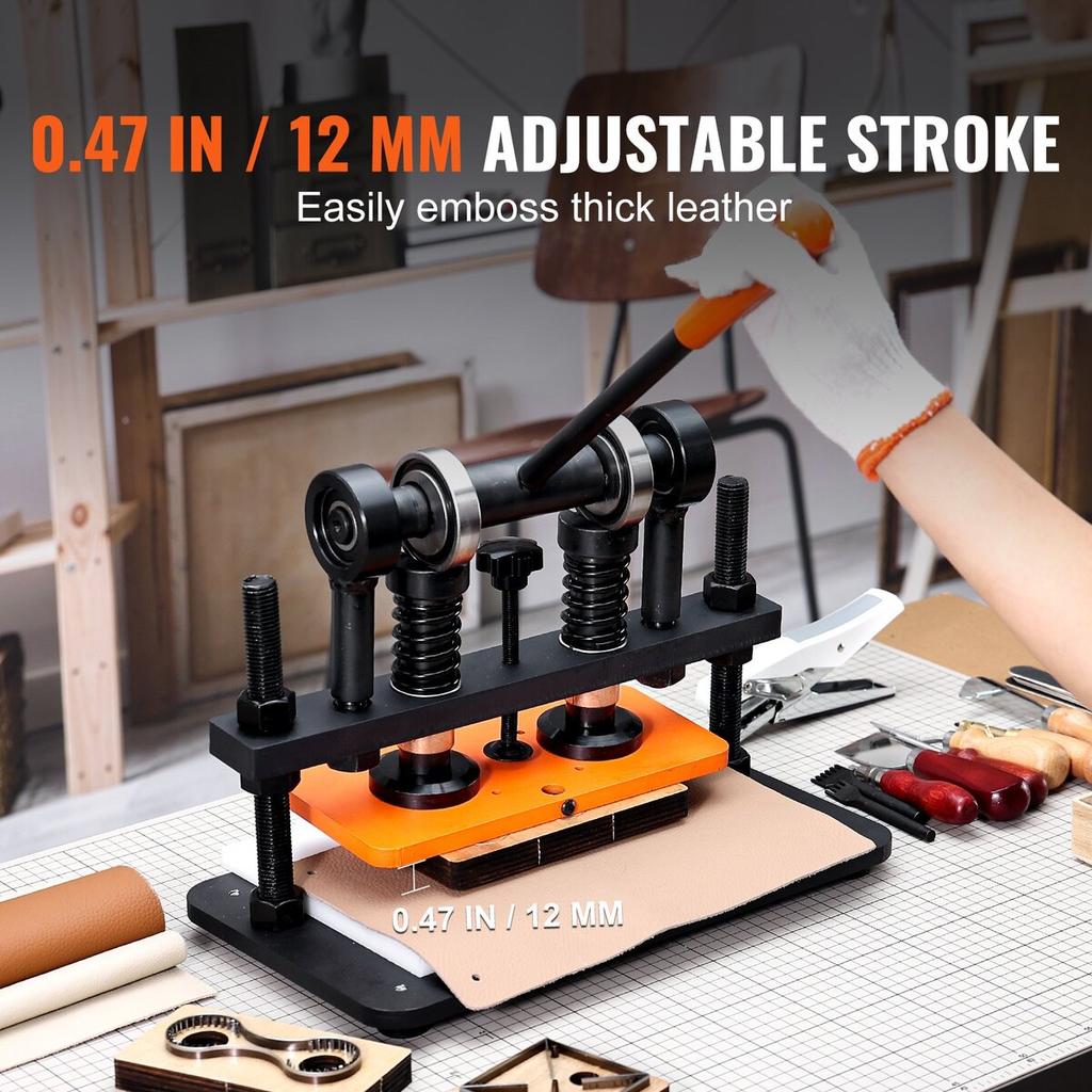 Leather Cutting Machine, 10.2 x 4.7 in Embossing Plate Manual Die Cutter, 0.47 in Pressure Stroke Leather Embossing Machine, Dual Guide Shafts Die Cut