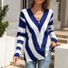 Damenmode V-Ausschnitt Lochmusterpullover Damen Gestreifte Stricktops