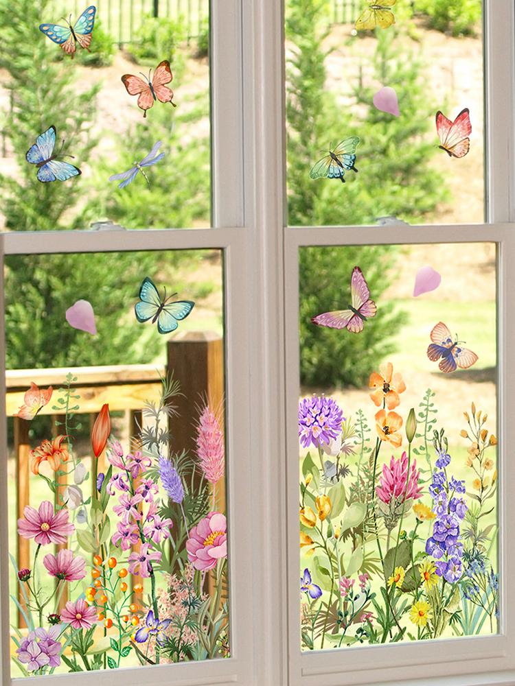 Colorful Butterfly Flower Wall Stickers Home Decoration DIY PVC Glass Stickers Electrostatic Stickers Home Bathroom Window