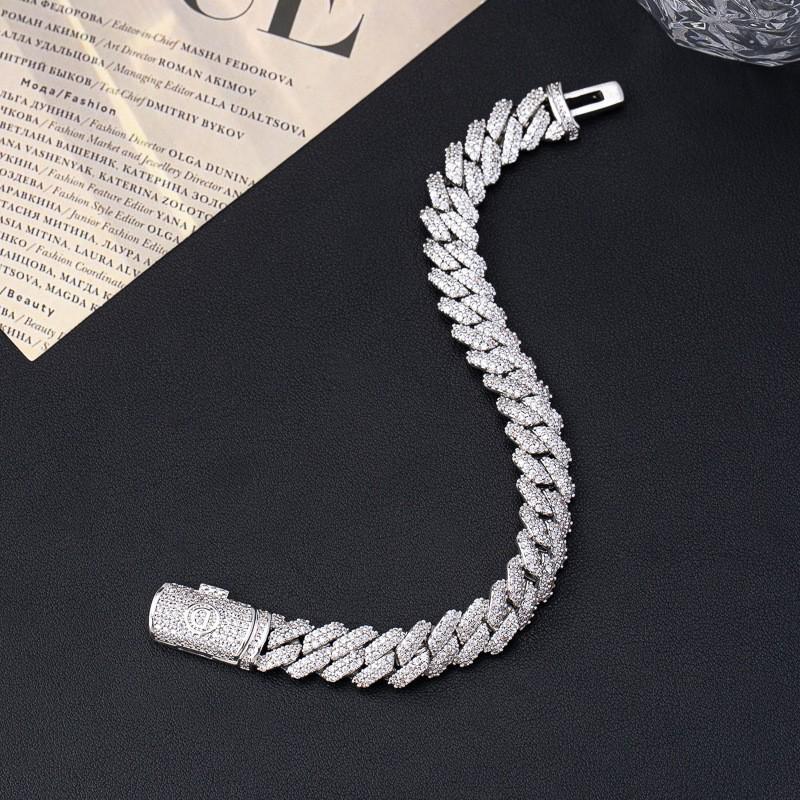 Unisex Cuban Link Chain Necklace Bracelet Set With Full Rhinestone Bling Hip Hop Jewelry Men Women