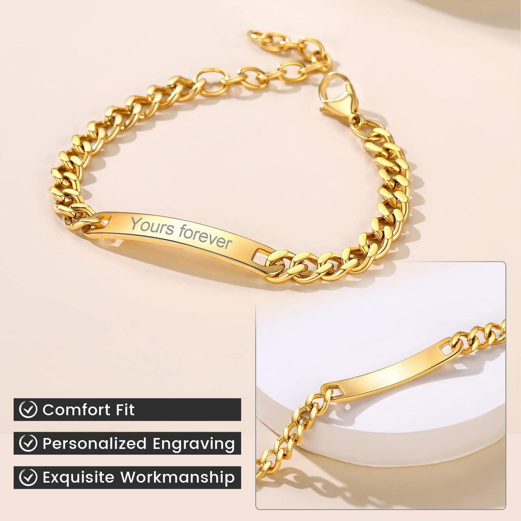 Men's Stainless Steel Bracelet Father's Day Gift Stainless Steel Curved Brand Lettering Black Cuban Chain Curved Brand Bracelet