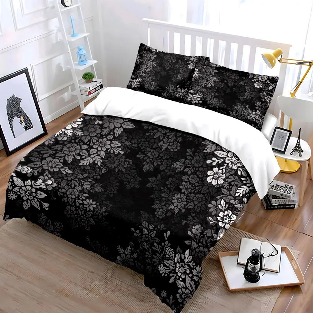 Floral Three-Piece Set Decoration Bedding Set with 1 Duvet Cover 2 Pillowcases Single Double King Queen Gift