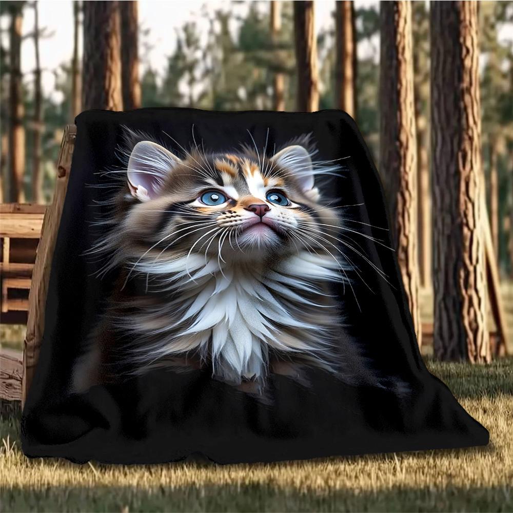 

1pc Kitten Outdoor Blanket - Soft Flannel Cozy for Travel & Camping - All-Season Warm Bed Cover, Machine Washable yy251229070 75x90cm