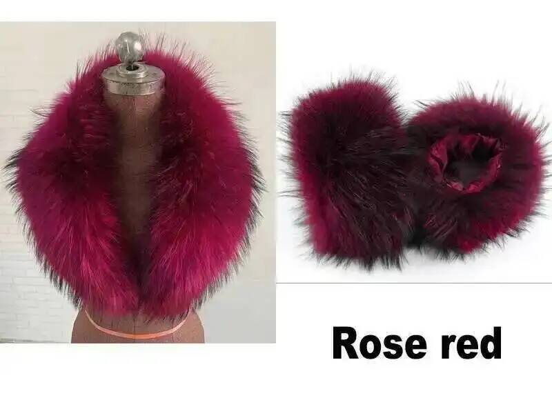 Elegant Luxury Raccoon Fur Collar Cuff Set Large Size 100% Real Fur Scarf Thick Warm Ladies Shawl Coat Collar Women Winter