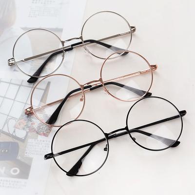 Retro Round Glasses Frame, Harajuku Men'S And Women'S Frames, Flat Mirror Prince Mirror Tide, With Myopia