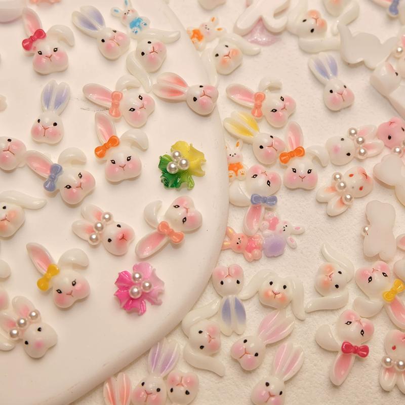 WTEMPO DIY Cute Rabbit Nail Decoration Kit Easter 3D Long Eared Rabbit Nail Accessories Resin Rabbit Head Designs Nail Art Supplies Party Ornaments