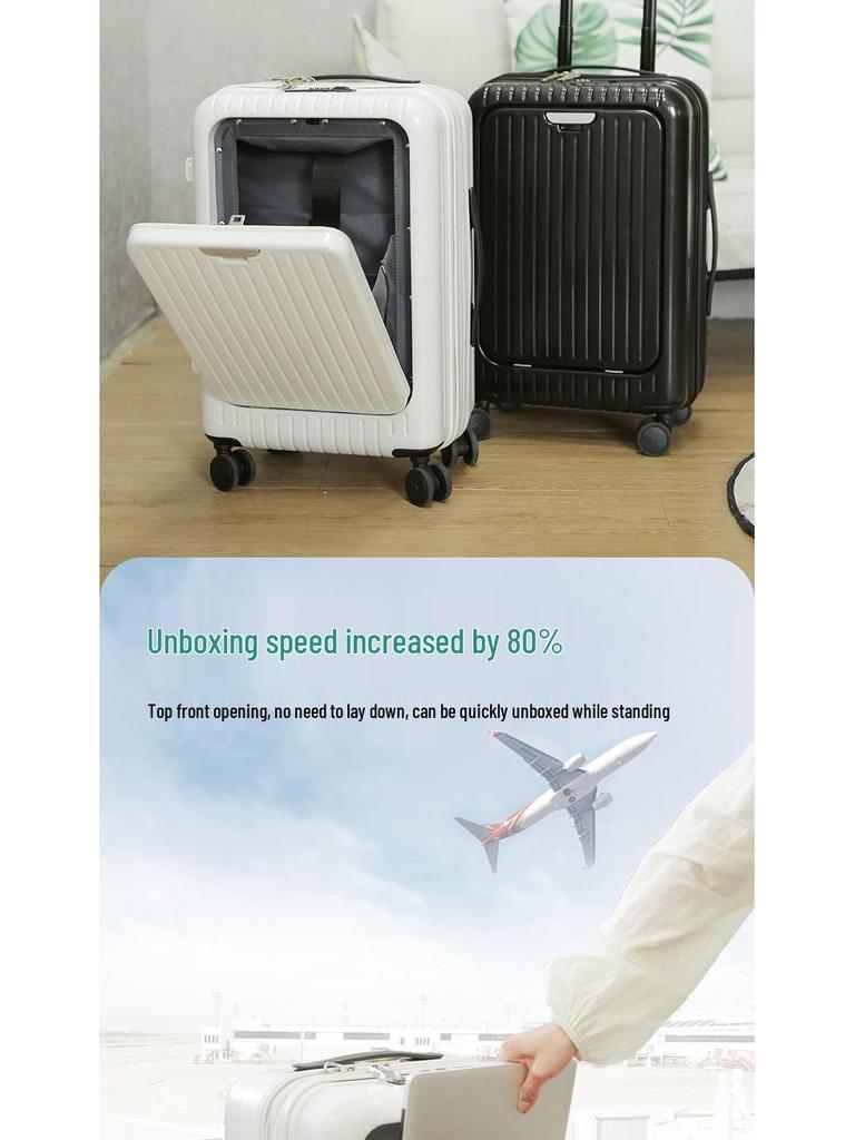 2024 Stylish 20-Inch Front-Opening Carry-On Suitcase with Double-Row Universal Wheels – Unisex High-End Design
