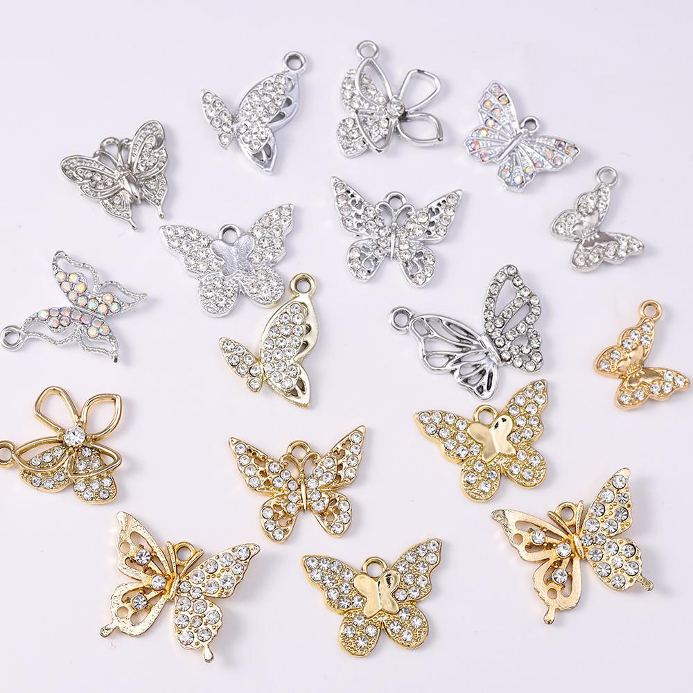 10pcs Random Mix Crystal Butterfly Charms Pendant for Jewelry Making Necklace Earrings Bracelet DIY Handmade Accessories