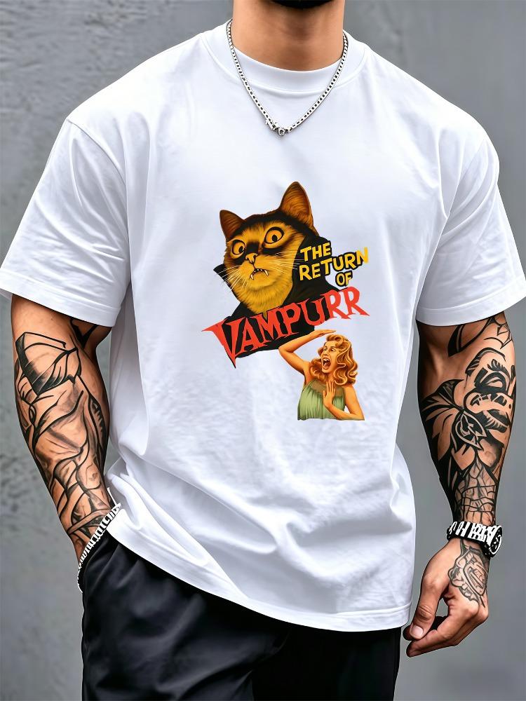 Retro Vampurr Vampire Cat Horror Graphic Unisexs Soft Cotton Short Sleeve Tee Halloween Daily T Shirt For Cat Lover Adult Male Fans