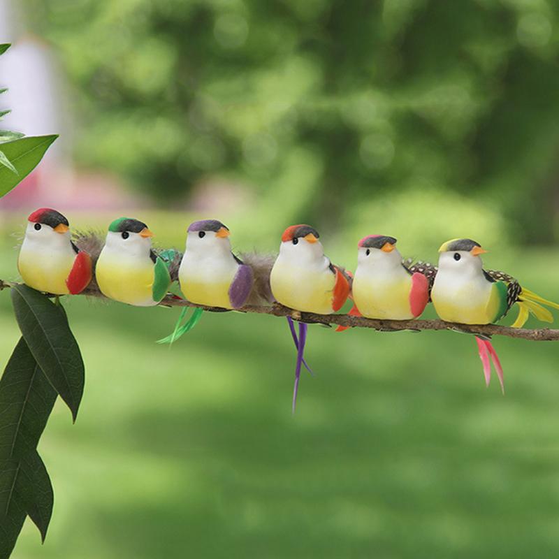 6Pcs Artificial Feather Birds With Vibrant Colors And Realistic Look Perfect For Garden Home Decor Diy Crafts Party Ornaments