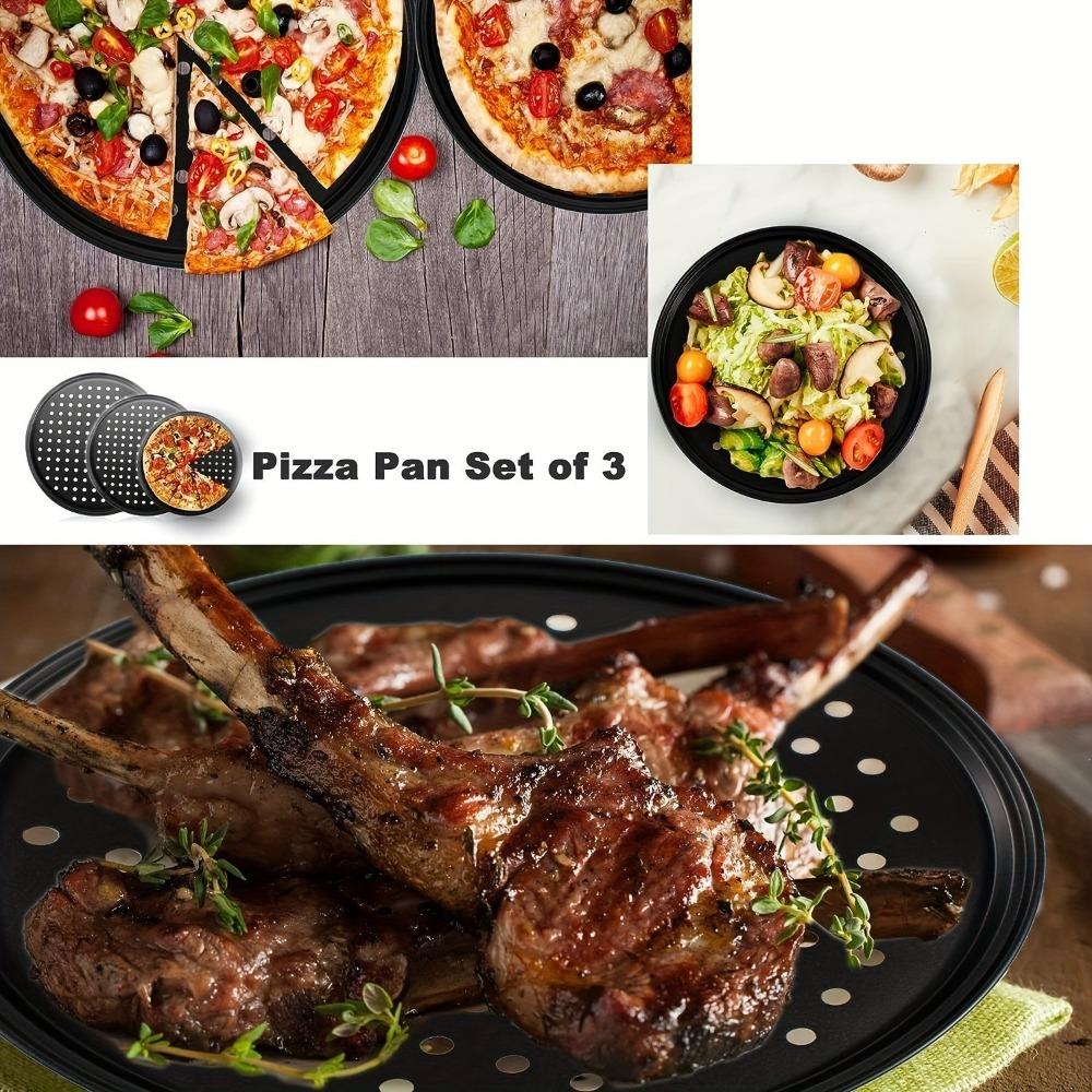 Carbon Steel Perforated Pizza Pan 10/11/12 Inch Non Stick Cooking Plate Round Mupti Purpose Pizza Baking Tray Crispy & Bubbly